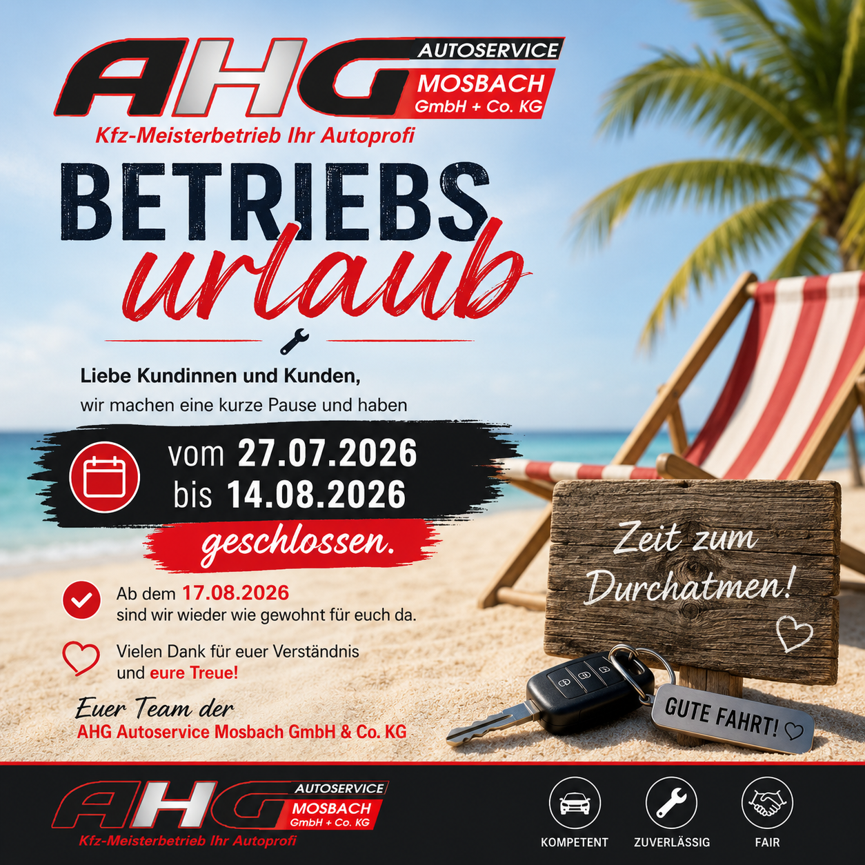 Betriebsurlaub AHG Autoservice Mosbach